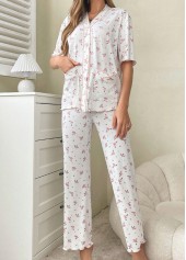White Ditsy Floral Print Lounge Top and Pants