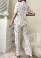 White Ditsy Floral Print Lounge Top and Pants