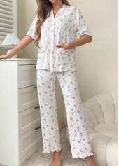 White Ditsy Floral Print Lounge Top and Pants
