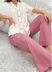Pink Short Sleeve V Neck Lounge Top and Pants