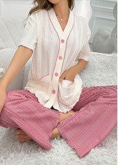 Pink Short Sleeve V Neck Lounge Top and Pants | thumb picture 