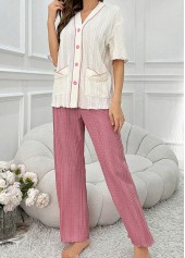 Pink Short Sleeve V Neck Lounge Top and Pants | thumb picture 