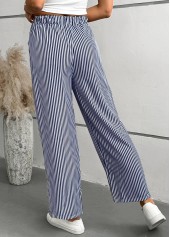 Blue Striped Straight Leg Elastic Waist Mid Waisted Pants | thumb picture 