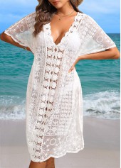 Patchwork White V Neck Lace Cover Up | thumb picture 