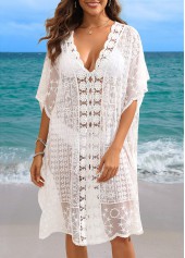 Patchwork White V Neck Lace Cover Up | thumb picture 