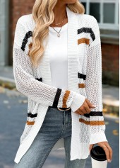 White Long Striped Drop Sleeve Cardigan | thumb picture 