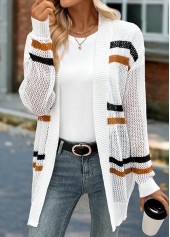 White Long Striped Drop Sleeve Cardigan | thumb picture 
