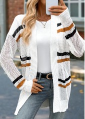 White Long Striped Drop Sleeve Cardigan | thumb picture 