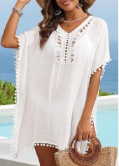 White Patchwork Hollow Out V Neck Cover Up | thumb picture 