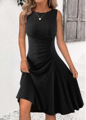 Black Ruched Sleeveless Round Neck Dress | thumb picture 