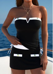 Mid Waisted Black Bandeau Tankini Set