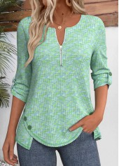 Cyan 3/4 Sleeve Split Neck T Shirt