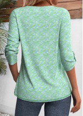Cyan 3/4 Sleeve Split Neck T Shirt | thumb picture 