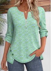 Cyan 3/4 Sleeve Split Neck T Shirt | thumb picture 