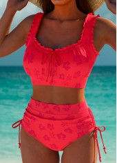 Mid Waisted Floral Print Red Bikini Set | thumb picture 