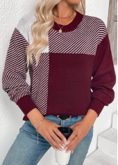 Deep Red Tummy Coverage Striped Long Sleeve Sweater | thumb picture 