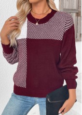 Deep Red Tummy Coverage Striped Long Sleeve Sweater | thumb picture 