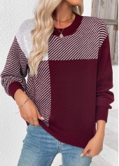 Deep Red Tummy Coverage Striped Long Sleeve Sweater
