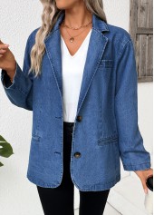 Denim Blue Tummy Coverage Long Sleeve Lapel Coat | thumb picture 