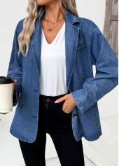 Denim Blue Tummy Coverage Long Sleeve Lapel Coat | thumb picture 