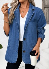 Denim Blue Tummy Coverage Long Sleeve Lapel Coat