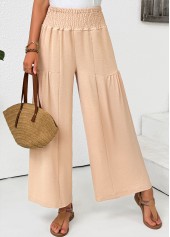 Light Coffee Wide Leg Elastic Waist High Waisted Pants
