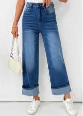 Denim Blue Pocket Wide Leg Button Fly Pants | thumb picture 