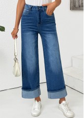 Denim Blue Pocket Wide Leg Button Fly Pants | thumb picture 