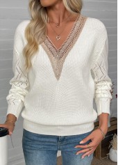 Beige Long Sleeve V Neck Sweater | thumb picture 