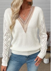 Beige Long Sleeve V Neck Sweater | thumb picture 