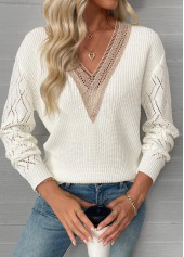 Beige Long Sleeve V Neck Sweater | thumb picture 