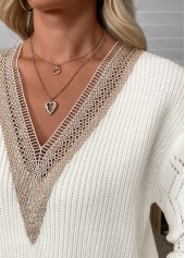 Beige Long Sleeve V Neck Sweater | thumb picture 