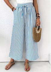 Light Blue Pocket Striped Wide Leg Elastic Waist Pants | thumb picture 