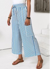 Light Blue Pocket Striped Wide Leg Elastic Waist Pants | thumb picture 