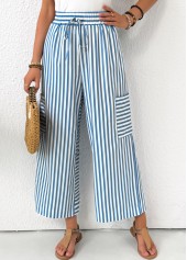 Light Blue Pocket Striped Wide Leg Elastic Waist Pants | thumb picture 