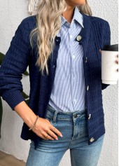 Navy Button Long Sleeve Round Neck Cardigan | thumb picture 