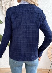 Navy Button Long Sleeve Round Neck Cardigan | thumb picture 