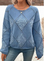 Dusty Blue Tummy Coverage Long Sleeve Round Neck Sweater | thumb picture 