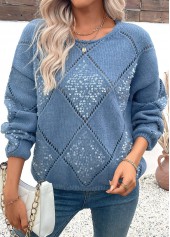 Dusty Blue Tummy Coverage Long Sleeve Round Neck Sweater | thumb picture 