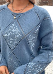 Dusty Blue Tummy Coverage Long Sleeve Round Neck Sweater | thumb picture 