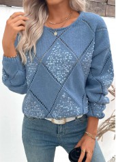 Dusty Blue Tummy Coverage Long Sleeve Round Neck Sweater | thumb picture 