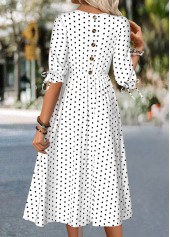 White Polka Dot Half Sleeve Round Neck Dress
