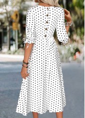 White Polka Dot Half Sleeve Round Neck Dress | thumb picture 
