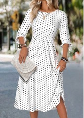 White Polka Dot Half Sleeve Round Neck Dress | thumb picture 