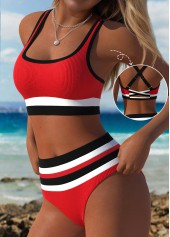 Mid Waisted Striped Red Bikini Set