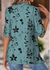 Turquoise Floral Print Half Sleeve Fake Two Piece Twinset | thumb picture 