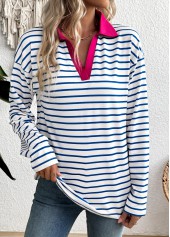 White Striped Long Sleeve Split Neck T Shirt | thumb picture 