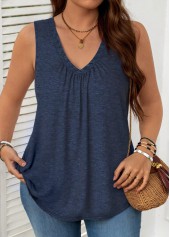 Plus Size Navy Sleeveless V Neck Tank Top