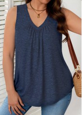 Plus Size Navy Sleeveless V Neck Tank Top