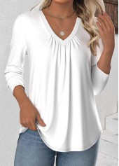 White Long Sleeve V Neck T Shirt